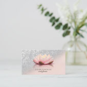 Modern Elegant Stylish Silver Glitter Bokeh Lotus Visitekaartje (Staand voorkant)