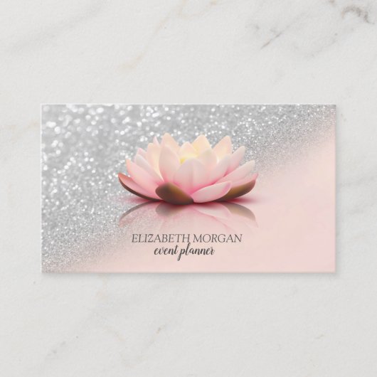 Modern Elegant Stylish Silver Glitter Bokeh Lotus Visitekaartje (Voorkant)