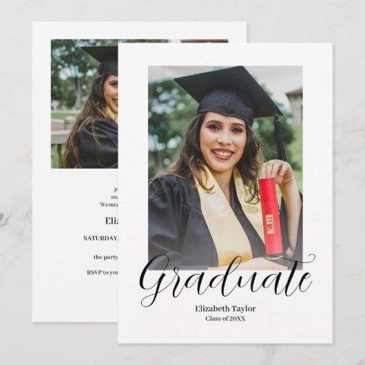 Modern Elegant Stylist Photo Afstuderen Kaart (Voorkant / Achterkant)