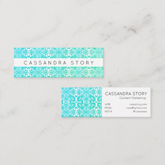 Modern Elegant Swirls Pattern Aqua Mini Visitekaartje (Voorkant / Achterkant)
