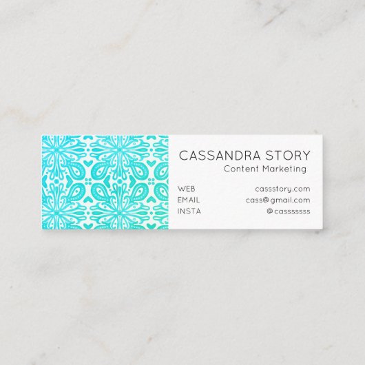 Modern Elegant Swirls Pattern Aqua Mini Visitekaartje (Achterkant)