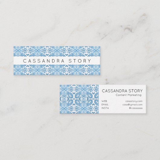 Modern Elegant Swirls Pattern Blue Mini Visitekaartje (Voorkant / Achterkant)