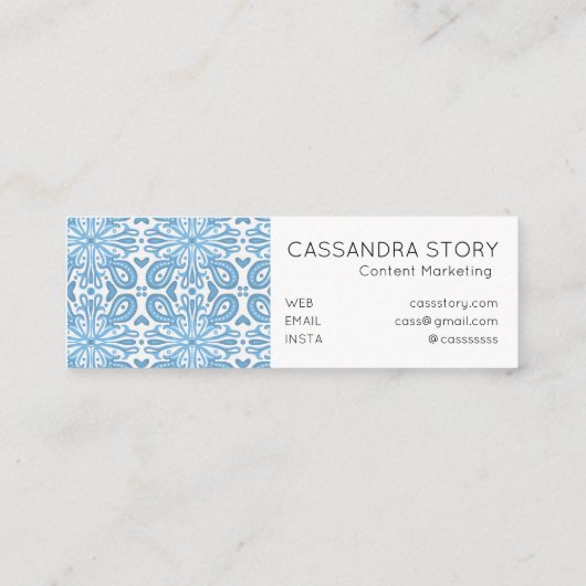 Modern Elegant Swirls Pattern Blue Mini Visitekaartje (Achterkant)
