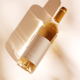 Modern Elegant Tan Boho Arch Minimalist Wedding Wijn Etiket