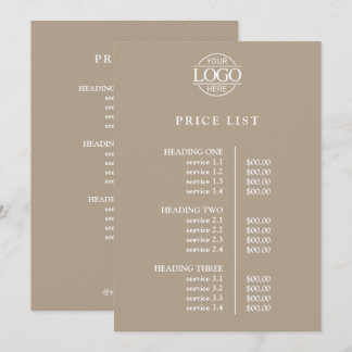 Modern Elegant Taupe Business Logo Menu Price List