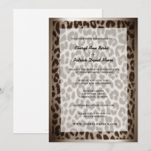 Modern Elegant Taupe Leopard Print Wedding Kaart (Voorkant / Achterkant)