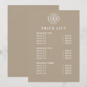 Modern Elegant Taupe Logo Service Menu Price List (Voorkant / Achterkant)