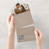 Modern Elegant Taupe Photo Wedding All In One Uitnodiging (Afscheurbaar)