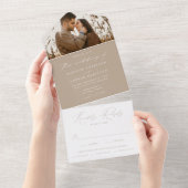 Modern Elegant Taupe Photo Wedding All In One Uitnodiging (Afscheurbaar)