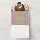 Modern Elegant Taupe Photo Wedding All In One Uitnodiging (Binnen)