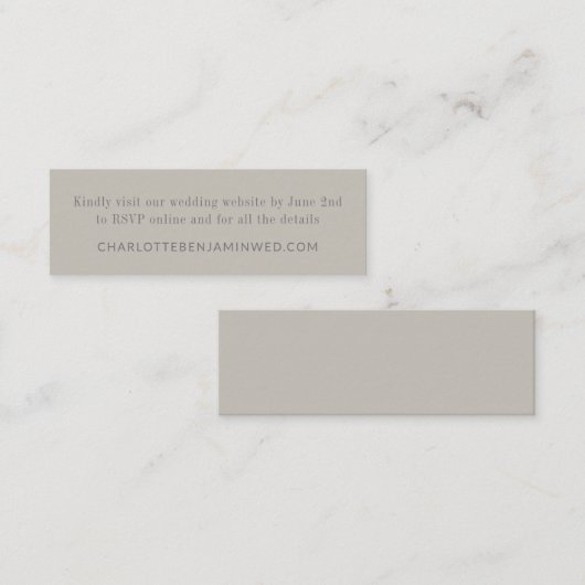 Modern Elegant Taupe RSVP Online Website Mini Kaar Mini Visitekaartje (Voorkant / Achterkant)