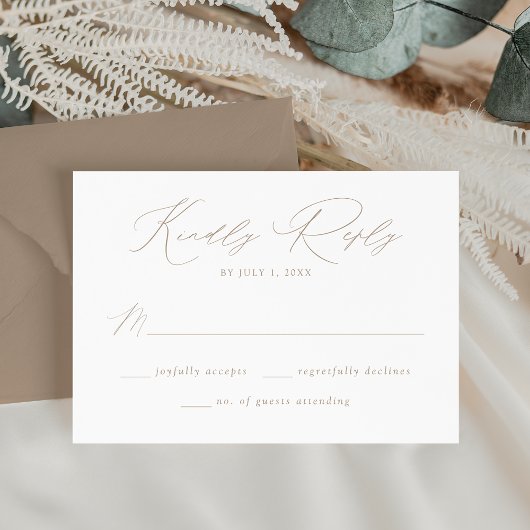 Modern Elegant Taupe Script bruiloft RSVP Kaartje