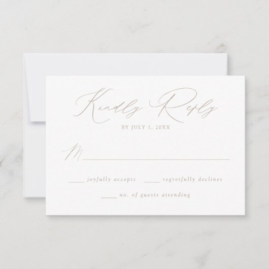 Modern Elegant Taupe Script bruiloft RSVP Kaartje (Voorkant)