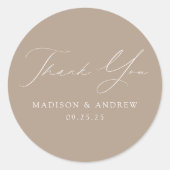 Modern Elegant Taupe Wedding Bedankt Ronde Sticker (Voorkant)
