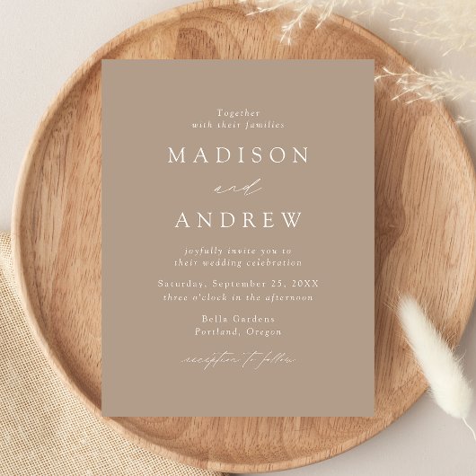 Modern Elegant Taupe Wedding Uitnodiging Briefkaart