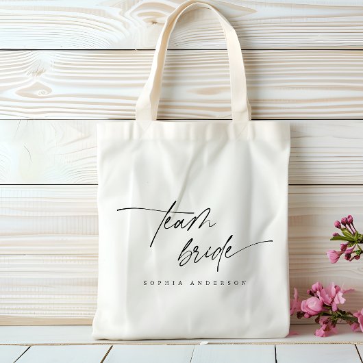 Modern Elegant Team Bride Script Typografie Tote Bag