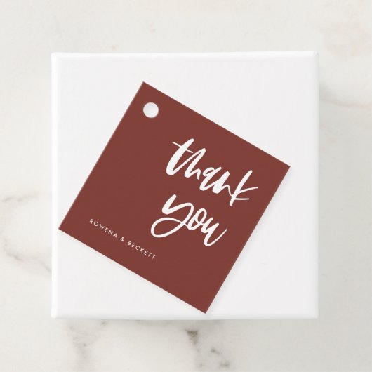 Modern elegant terracotta bruiloft bedankjes labels (In situ)