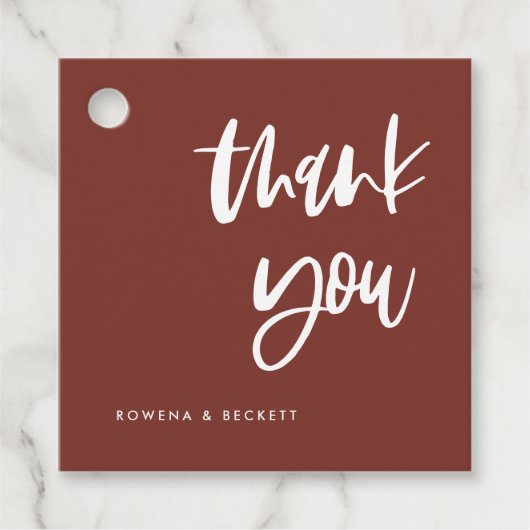 Modern elegant terracotta bruiloft bedankjes labels (Voorkant)