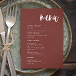 Modern elegant terracotta bruiloft menu<br><div class="desc">Een moderne en trendy stijl voor uw trouwbenodigdheden: een gewaagde typografie en een elegant terracotta kleurenthema,  dat gemakkelijk te mengen en bij te passen is. Volledig aanpasbare kleuren en achtergronden.</div>