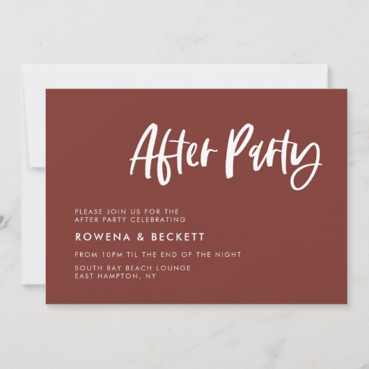 Modern elegant terracotta bruiloft na feest kaart (Voorkant)