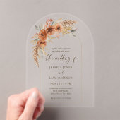 Modern Elegant Terracotta Fall Floral Wedding  Acryl Uitnodigingen (Insitu (Draagbaar))