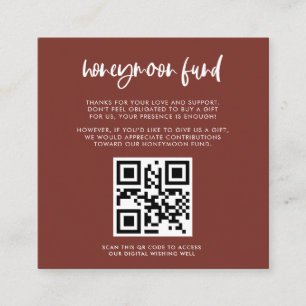 Modern elegant terracotta Honeymoon code QR Informatiekaartje