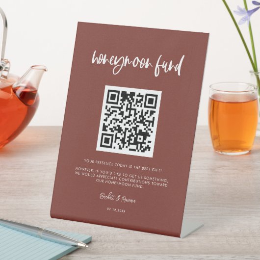 Modern elegant terracotta Honeymoon code QR Reclamebord Met Voetstuk (Insitu)