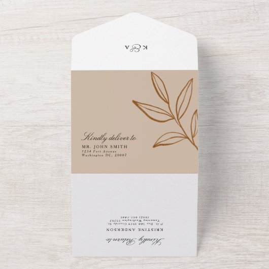 Modern Elegant Terracotta met leves Wedding All In One Uitnodiging (Buitenkant)