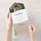 Modern Elegant Terracotta met leves Wedding All In One Uitnodiging (Afscheurbaar)