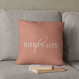 Modern Elegant Terracotta Monogram Initiaal Naam Kussen