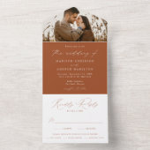 Modern Elegant Terracotta Photo Wedding All In One Uitnodiging (Binnen)