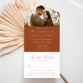 Modern Elegant Terracotta Photo Wedding All In One Uitnodiging
