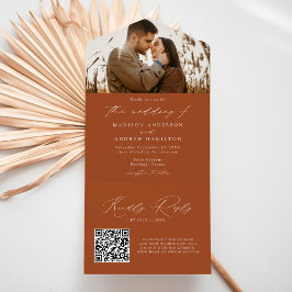 Modern Elegant Terracotta Photo Wedding All In One Uitnodiging
