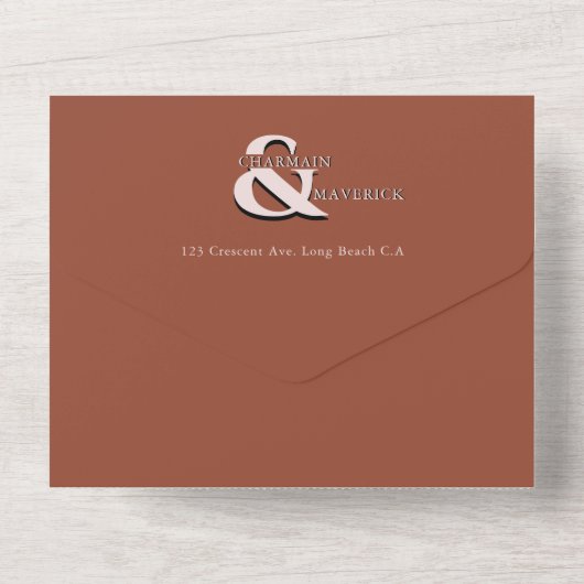 Modern Elegant Terracotta QR Code Weddenschap All In One Uitnodiging (Achterkant)