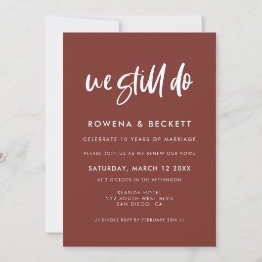 Modern elegant terracotta We doen nog steeds Vow-v Kaart (Voorkant)