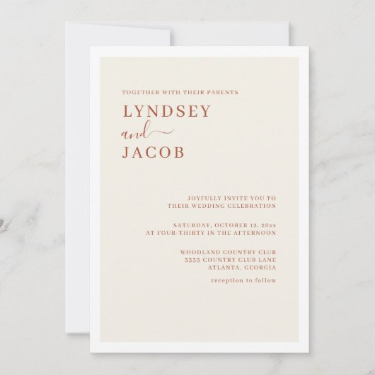 Modern Elegant Terracotta Wedding Kaart (Voorkant)