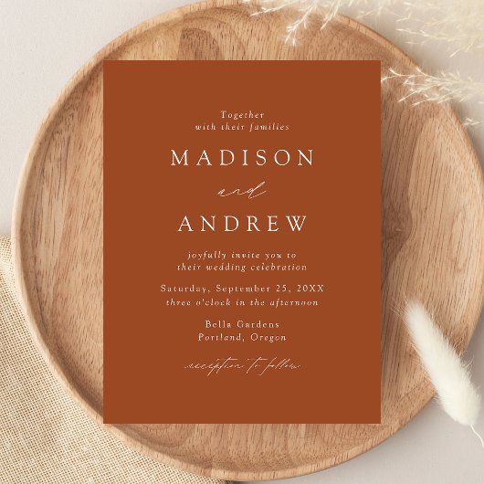 Modern Elegant Terracotta Wedding Uitnodiging Briefkaart