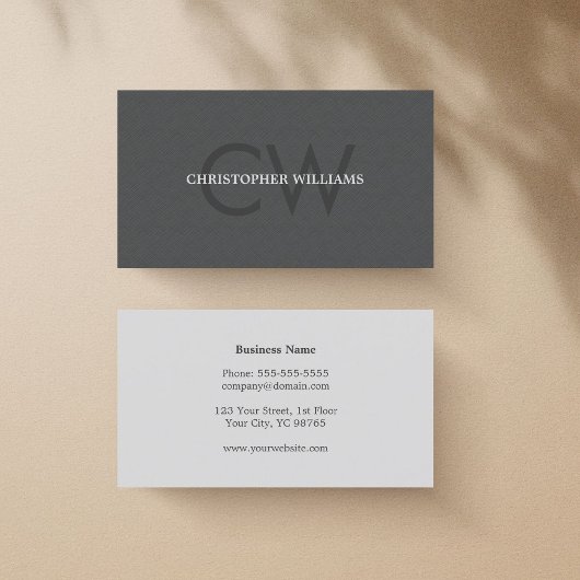 Modern Elegant Texture Gray Monogram Consultant Visitekaartje