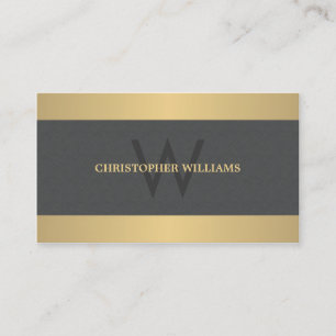 Modern Elegant Texture Grey Faux Gold Monogram Visitekaartje