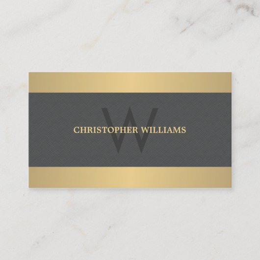 Modern Elegant Texture Grey Faux Gold Monogram Visitekaartje (Voorkant)