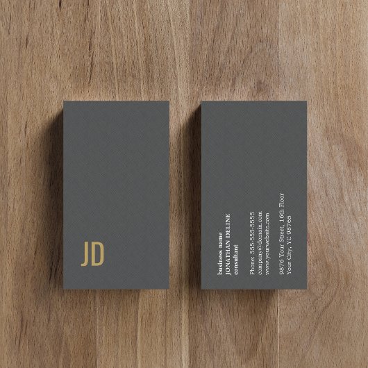 Modern Elegant Texture Grey Faux Gold Monogram Visitekaartje