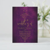 Modern Elegant Texture Paars & Gold Wedding Kaart (Staand voorkant)
