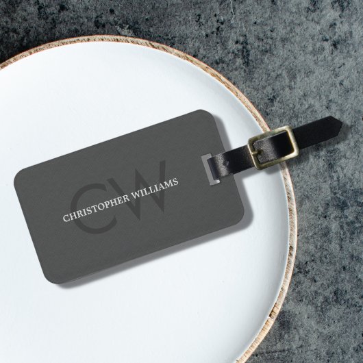 Modern Elegant Textuur Grijs Monogram Bagagelabel