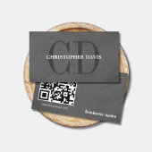 Modern Elegant Textuur Grijs Monogram QR-code Visitekaartje
