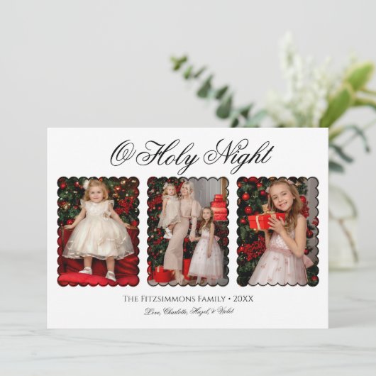 Modern Elegant Three Photo Family Christmas Card Kaart (Staand voorkant)