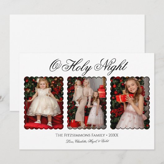 Modern Elegant Three Photo Family Christmas Card Kaart (Voorkant / Achterkant)