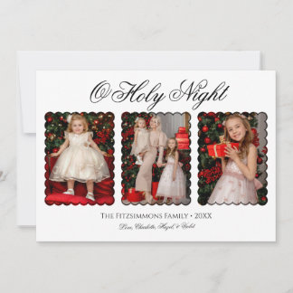 Modern Elegant Three Photo Family Christmas Card Kaart
