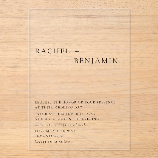 Modern Elegant Tijdloos Minimalistisch Klassiek Fo Acryl Uitnodigingen (Voorkant)