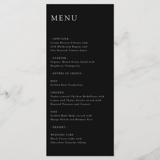 Modern Elegant Timeless Minimal Wedding Menu Black (Voorkant)