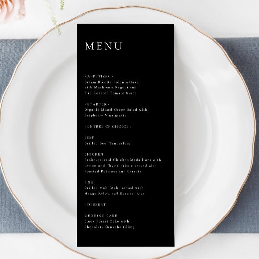 Modern Elegant Timeless Minimal Wedding Menu Black